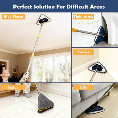 Wall Cleaner Mop with Long Handle, 5-in-1 Walls Cleaner Mops with 6 Replacement Microfiber Chenille Pads, Squeegee, Scrubber for Painted Walls, Window, Floor, Baseboards