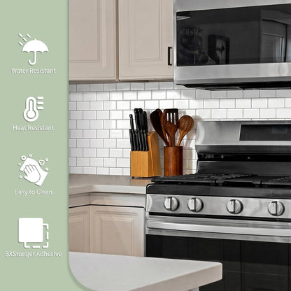 10-Sheet Thick Peel and Stick Kitchen Backsplash Tiles(Green,12"×12") | 3D Subway Waterproof Self-Adhesive Wall Tile Stick on Backsplash for Kitchen and Bathroom
