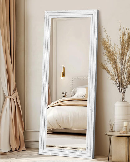 Full Length Mirror 65"x22" with Stand Solid Wood Frame Floor Large Mirror for Living Room, Bedroom Hanging Standing or Leaning Wall-Mounted, New Black
