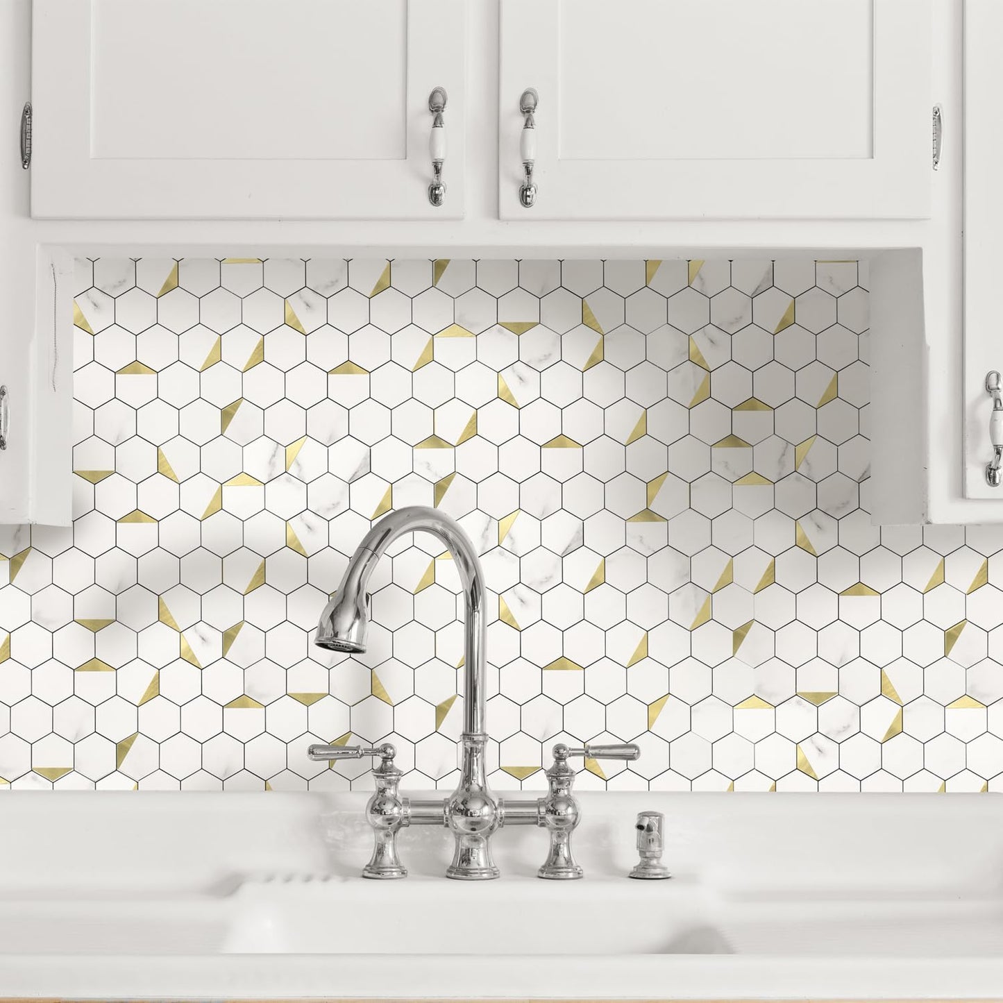 10-Sheet Heavy-Duty Hexagon Peel and Stick Backsplash, Thick Waterproof &Heat Resistant Stick on Wall Tiles, Slate Beige Mosaic for Kitchen & Bathroom, Strong Adhesive Permanent PVC Tiles