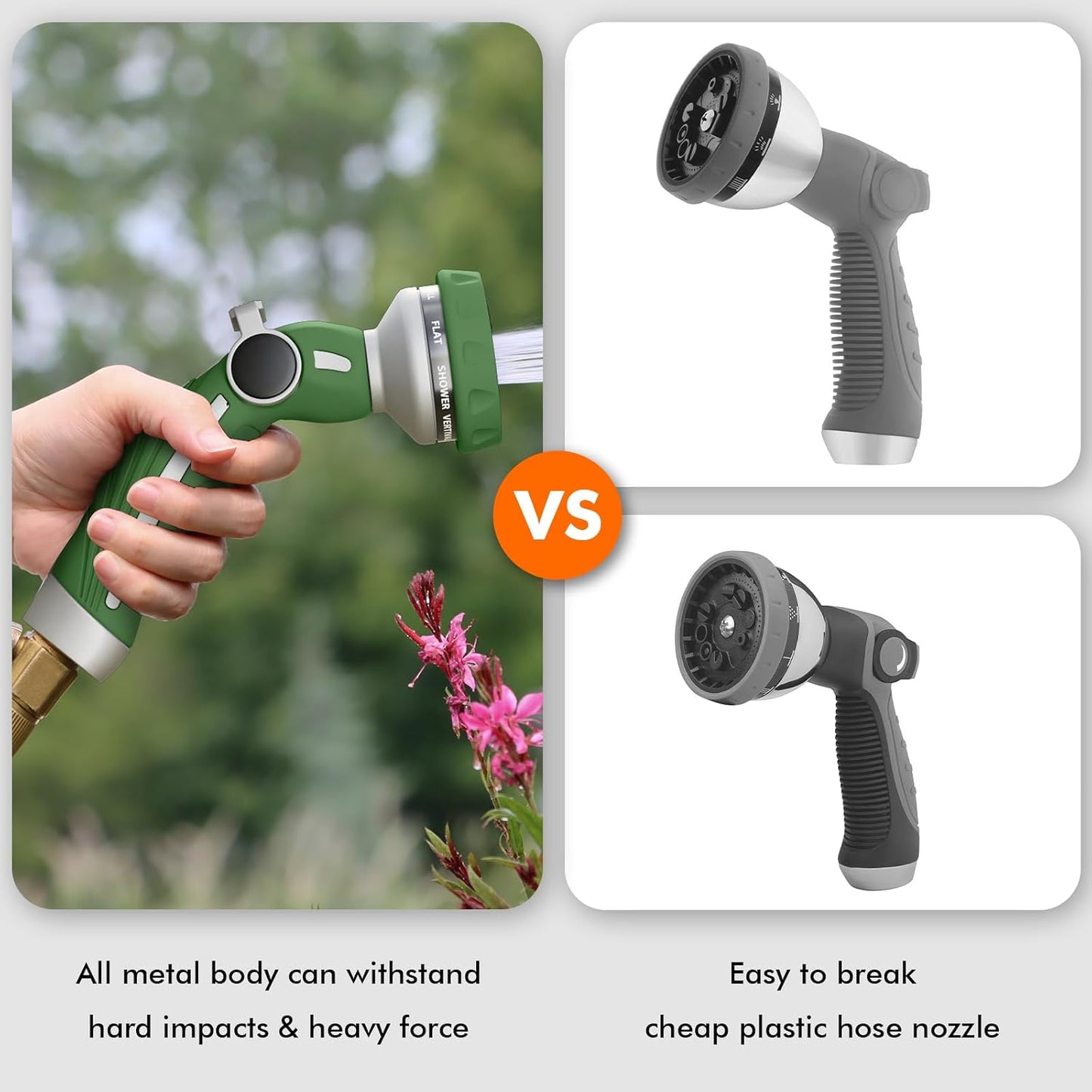 RESTMO Hose Nozzle Heavy Duty, Metal Water Hose Sprayer for Garden | 9 Spray Patterns, High Pressure, Thumb Flow Control, On/Off Valve, Ideal for Outdoor Lawn & Plant, Car & Pet, Black