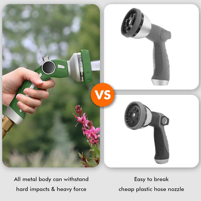 RESTMO Hose Nozzle Heavy Duty, Metal Water Hose Sprayer for Garden | 9 Spray Patterns, High Pressure, Thumb Flow Control, On/Off Valve, Ideal for Outdoor Lawn & Plant, Car & Pet, Black