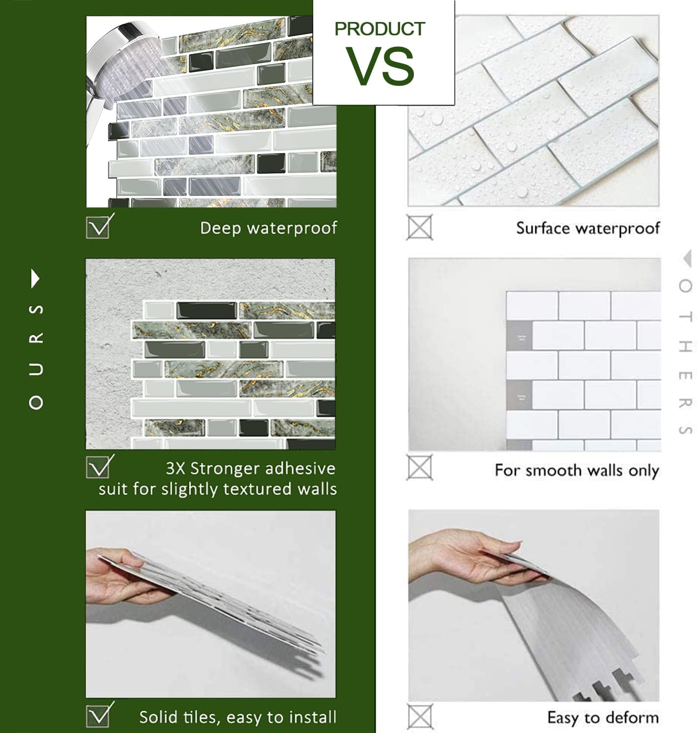 STICKGOO Thicker Design Peel and Stick, Self Adhesive Stick On Tile Backsplash for Kitchen and Bathroom, Beige & White, 12”×12”, 10 Sheets