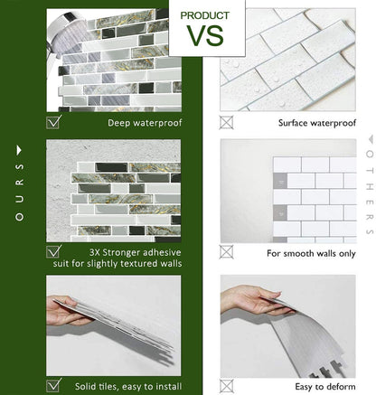 STICKGOO Thicker Design Peel and Stick, Self Adhesive Stick On Tile Backsplash for Kitchen and Bathroom, Beige & White, 12”×12”, 10 Sheets