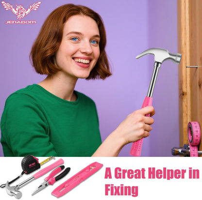 JENABOM Pink 3.6V USB Cordless Electric Screwdriver & Household Tool Kit | Power Screwdriver and Hand Tools in a Compact Box Case for Small Repair and Maintenance- Ideal Housewarming Gift, 112Pcs