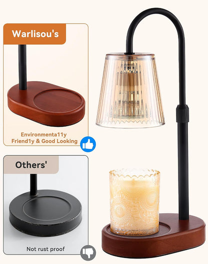 Adjustable Candle Warmer Lamp with Timer - Electric Light Wax Warming Dimmable Flameless Top Melter Heater Melting Heating Height Small Jar Candles Gifts Women Mom Birthday Home Desk Modern Decor
