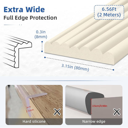 Edge Protector for Baby, Extra Wide Corner Protectors Guards, 6.5' x 3.15" | Foam Padding Furniture Corners & Edges Safety Bumper Edge Cushion for Crib, Wall, Fireplace, Off White
