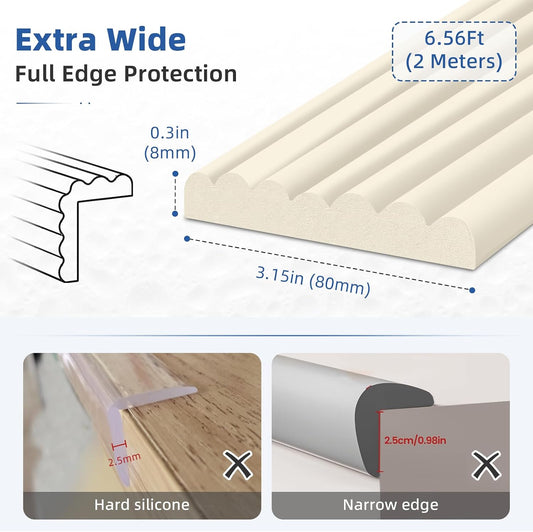 Edge Protector for Baby, Extra Wide Corner Protectors Guards, 6.5' x 3.15" | Foam Padding Furniture Corners & Edges Safety Bumper Edge Cushion for Crib, Wall, Fireplace, Off White