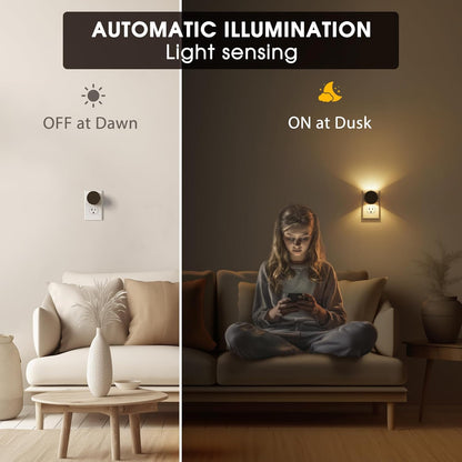 Briignite Night Lights Plug into Wall [2 Pack], White Night Light Dusk to Dawn Sensor Nightlight, Brightness Adjustable 3000K Soft White, Plug in Night Light for Bedroom, Hallway, Stairs, Kitchen