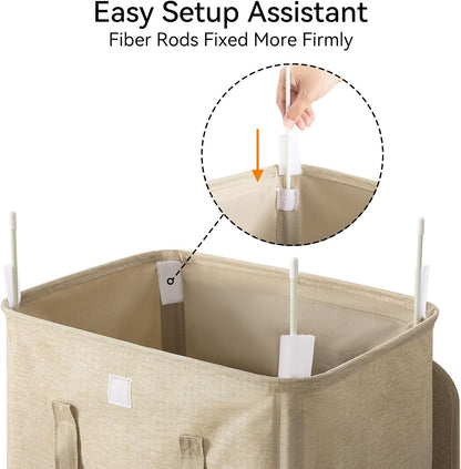 WOWLIVE 180L Laundry Hamper with Lid 3 Section,Large Laundry Basket with Removable Bags and Handles,Collapsible Dirty Clothes Hampers for Laundry,Laundry Basket Organizer for Laundry Room,Dorm,Beige