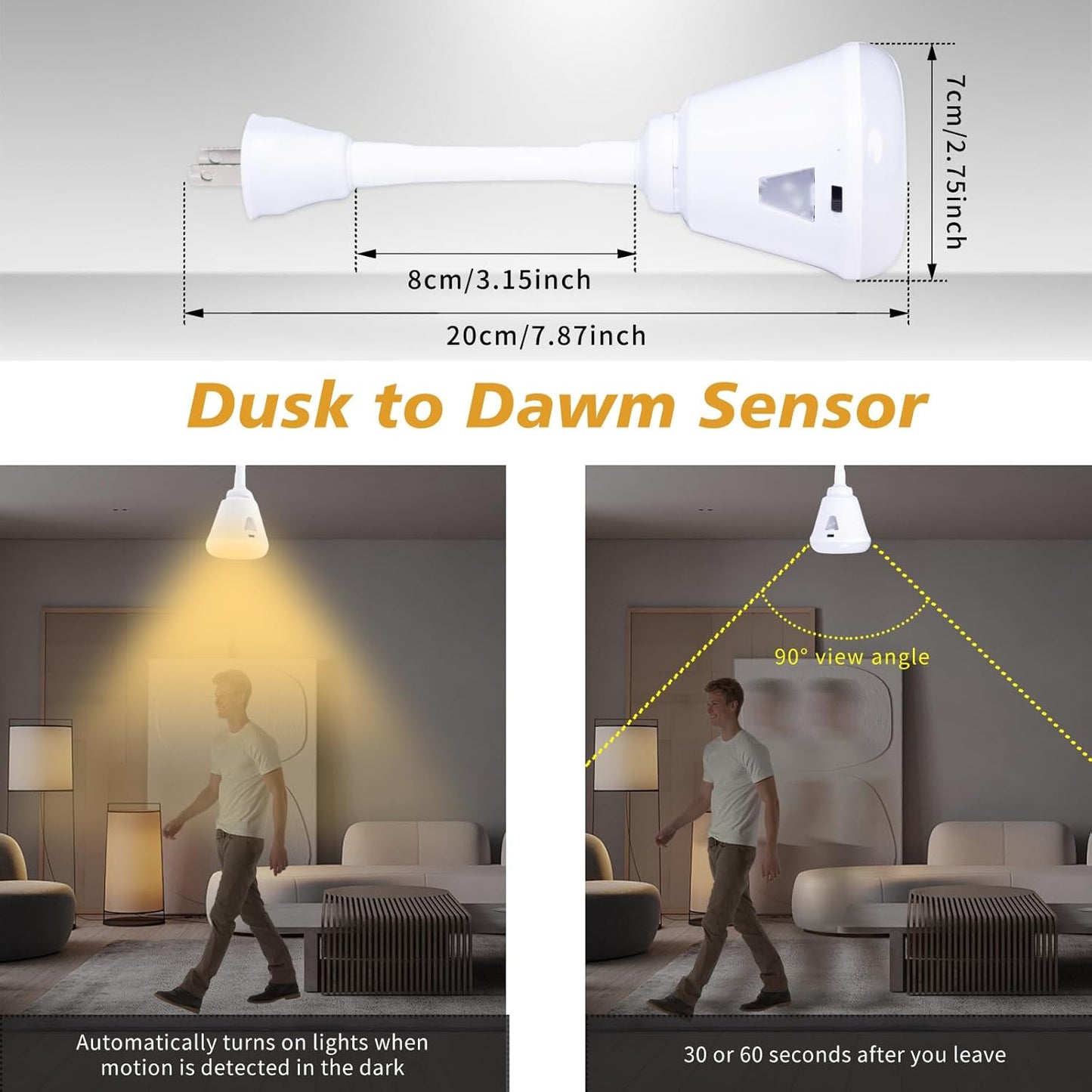 2 Pcs Plug in Motion Sensor Night Light Indoor LED Infrared Motion Detector Night Light for AC Outlet, Dusk to Dawn Sensor, 360° Rotating for Stairs Garage, 6W Cool White Light US Plug