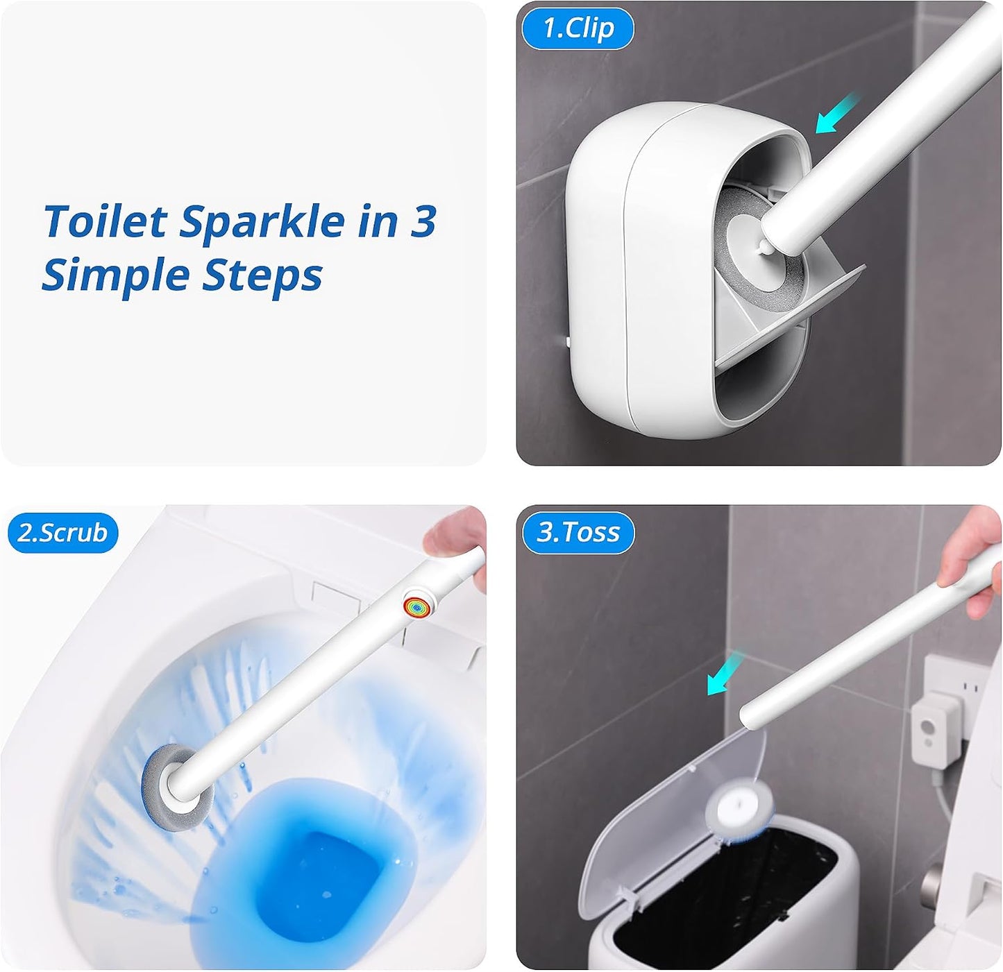 Disposable Toilet Cleaner Wand and Holder Set, Wall Mounted Toilet Bowl Brush Kit with 12 Refill Heads, Hygienic Toilet Cleaning System for Bathroom and RV