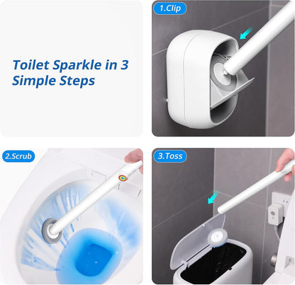 Disposable Toilet Cleaner Wand and Holder Set, Wall Mounted Toilet Bowl Brush Kit with 12 Refill Heads, Hygienic Toilet Cleaning System for Bathroom and RV