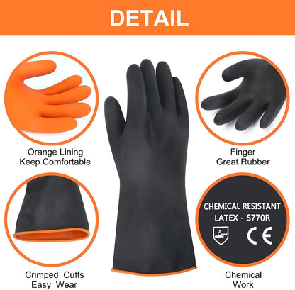 18" XL Size Latex Chemical Resistant Gloves, Reusable Heavy Duty Long Rubber Glove Dishwashing Gloves, Industrial Safety Glove for Men, Forearm Protection Waterproof Resist Strong Acid, Alkali, Oil'