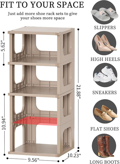 HAIXIN Shoe Organizer Rack for Small Spaces 5 Tier Plastic Vertical Narrow Shelves for Closet Black Shoe Holder, Stand for Entryway Storage Boots Organizer Stackable Cabinet
