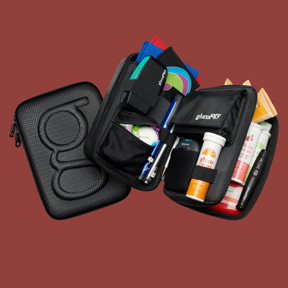 Glucology Large Diabetes Travel Case Hard Shell, Organizer for Glucose Monitor, Insulin Pen, BGL Strips, Syringe, Needles & Diabetic Supplies, Premium & Durable with Extra Compartment, Black