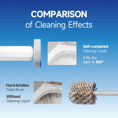 Disposable Toilet Brush and Holder Set - Hands-Free Eject Sponge Toilet Wand with Floor Standing Caddy, Secure-Lock Hangable Toilet Scrubber