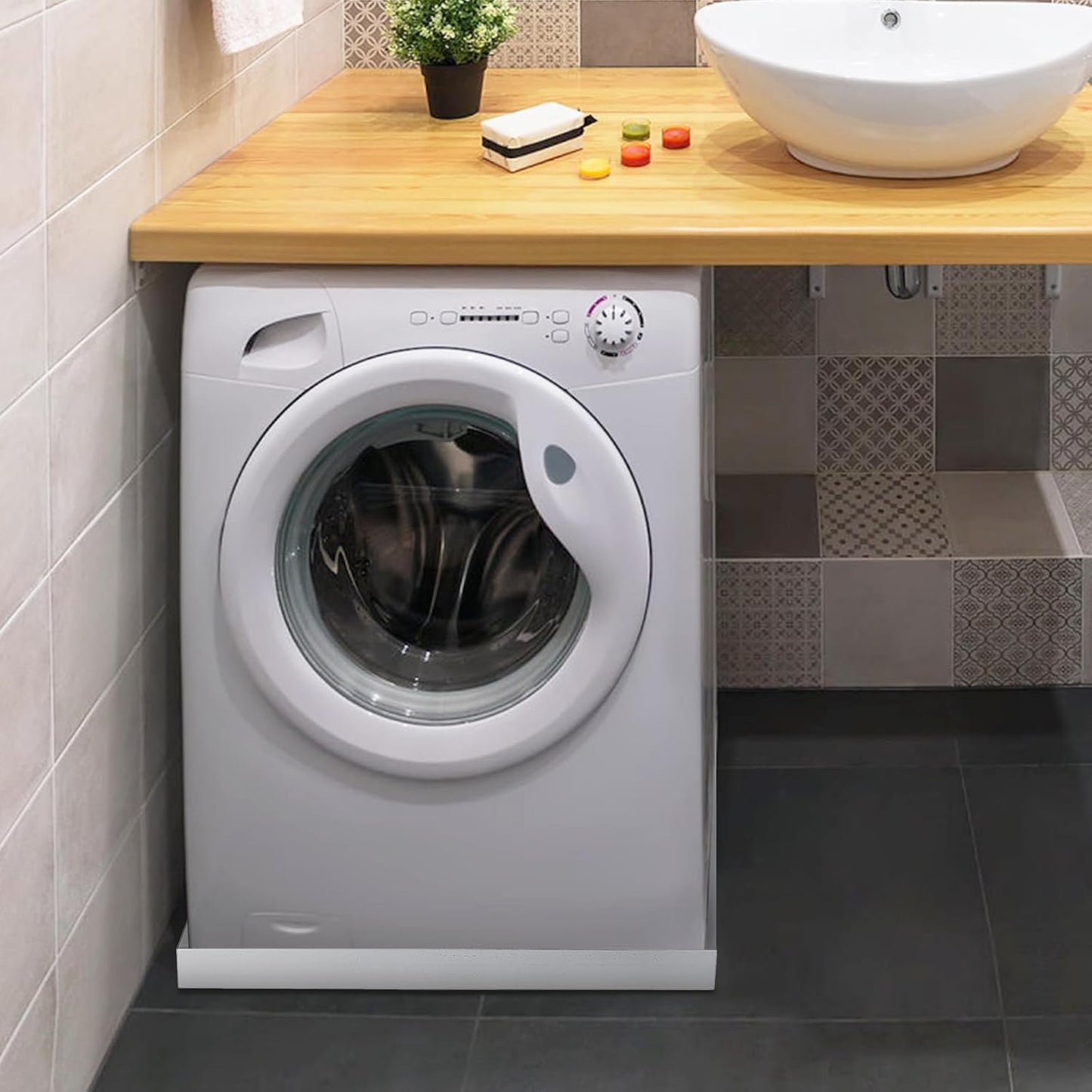 VEVOR 32 x 30 x 2.5 Inch Washing Machine Pan 18 GA Thickness Galvanized Steel Heavy Duty Compact Washer Drip Tray with Drain Hole & Hose Adapter