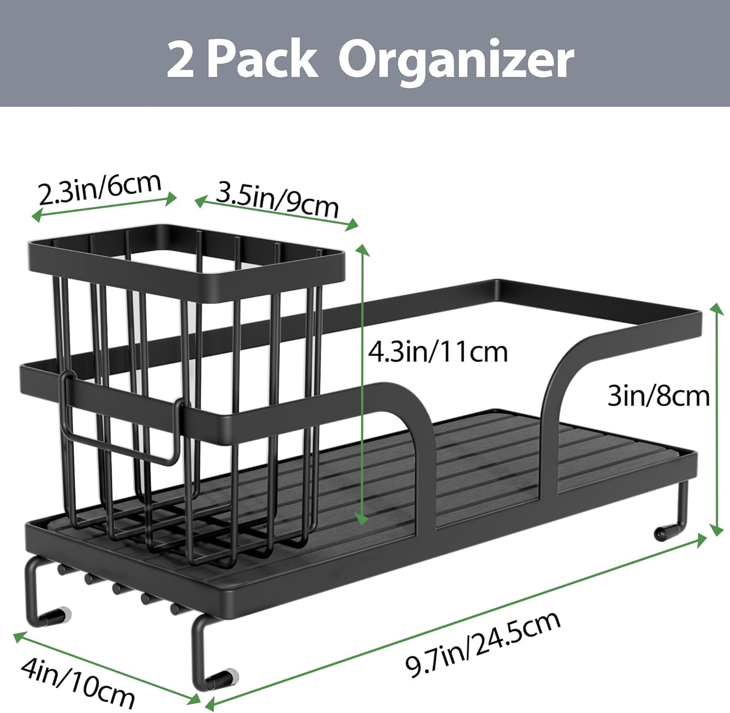 Sponge Holder for Kitchen Sink,Sink Caddy Organizer With Stone Drying Tray, Stainless Steel Kitchen Countertop Organizer for Sponge Soap Dispenser Black