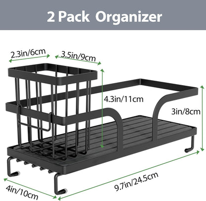 Sponge Holder for Kitchen Sink,Sink Caddy Organizer With Stone Drying Tray, Stainless Steel Kitchen Countertop Organizer for Sponge Soap Dispenser Black