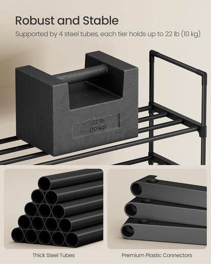 SONGMICS Shoe Rack, 6-Tier Shoe Organizer, Metal Storage Shelf, Upright or Upside Down, for 24-30 Pairs, Stackable, for Entryway, 11.8 x 36.2 x 42.7 Inches, Black ULSA306BH01