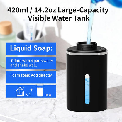 Automatic Foaming Soap Dispenser, Touchless Hand Soap Dispenser, USB Rechargeable, 4 Adjustable Levels, 14.2 oz (420 ml) Large Capacity, for Bathroom, Kitchen & School (Black, Foaming)