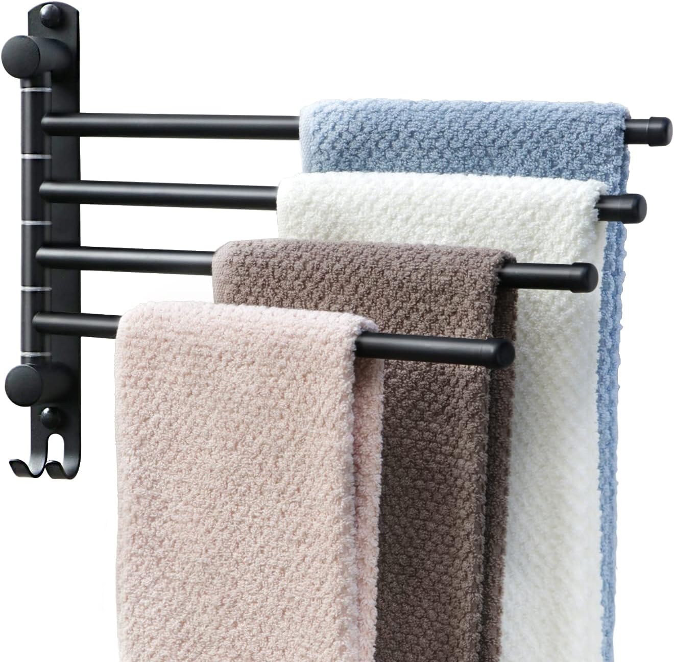 Towel Rack Wall Mounted JSVER Bathroom Towel Rack, Space Saving Towel Holder, 13.4 Inches Swivel SUS304 Stainless Steel Towel Bar, 180° Rotation 6 Arms Towel Racks for Bathroom