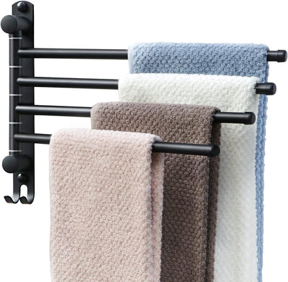 Towel Rack Wall Mounted JSVER Bathroom Towel Rack, Space Saving Towel Holder, 13.4 Inches Swivel SUS304 Stainless Steel Towel Bar, 180° Rotation 6 Arms Towel Racks for Bathroom
