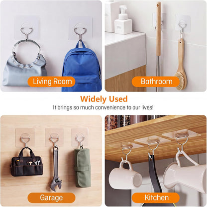 Adhesive Wall Hooks for Hanging Heavy Duty 33lb(Max), Waterproof and Rustproof Transparent Self Adhesive Hooks for Bathroom Kitchen Outdoor and Home Improvement -24 Pack