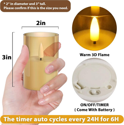 VIODAIM 12Pack Flickering Flameless LED Candles with Remote & Timer, Battery Powered - Small Pillar & Votive, Clear (2"X3")