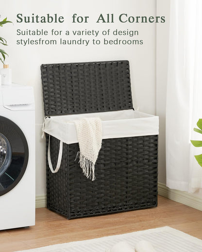 SETVSON Laundry Hamper with Lid Laundry Basket 132 L (35 Gal) Wicker Clothes Hamper, Handwoven Rattan Hamper with Handles and 4 Removable Liner Bags, 6 Mesh Bags for Laundry Bedroom Natural