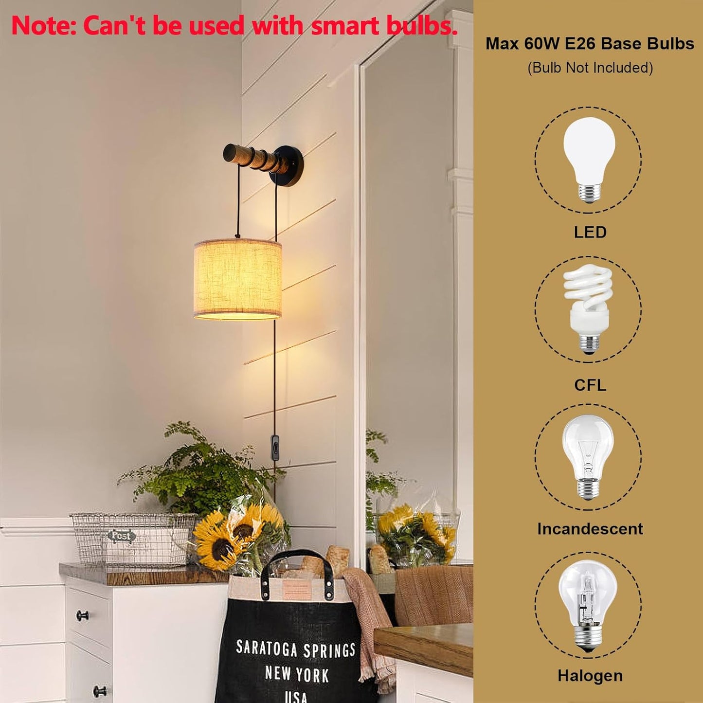XSDeTu Rechargeable Battery Operated Wall Sconces Set of 2, Modern Battery Powered Wall Light with Wooden Arm & Remote Control, Adjustable 3 Colors Dimmable Wall Lamps for Bedroom, Living Room