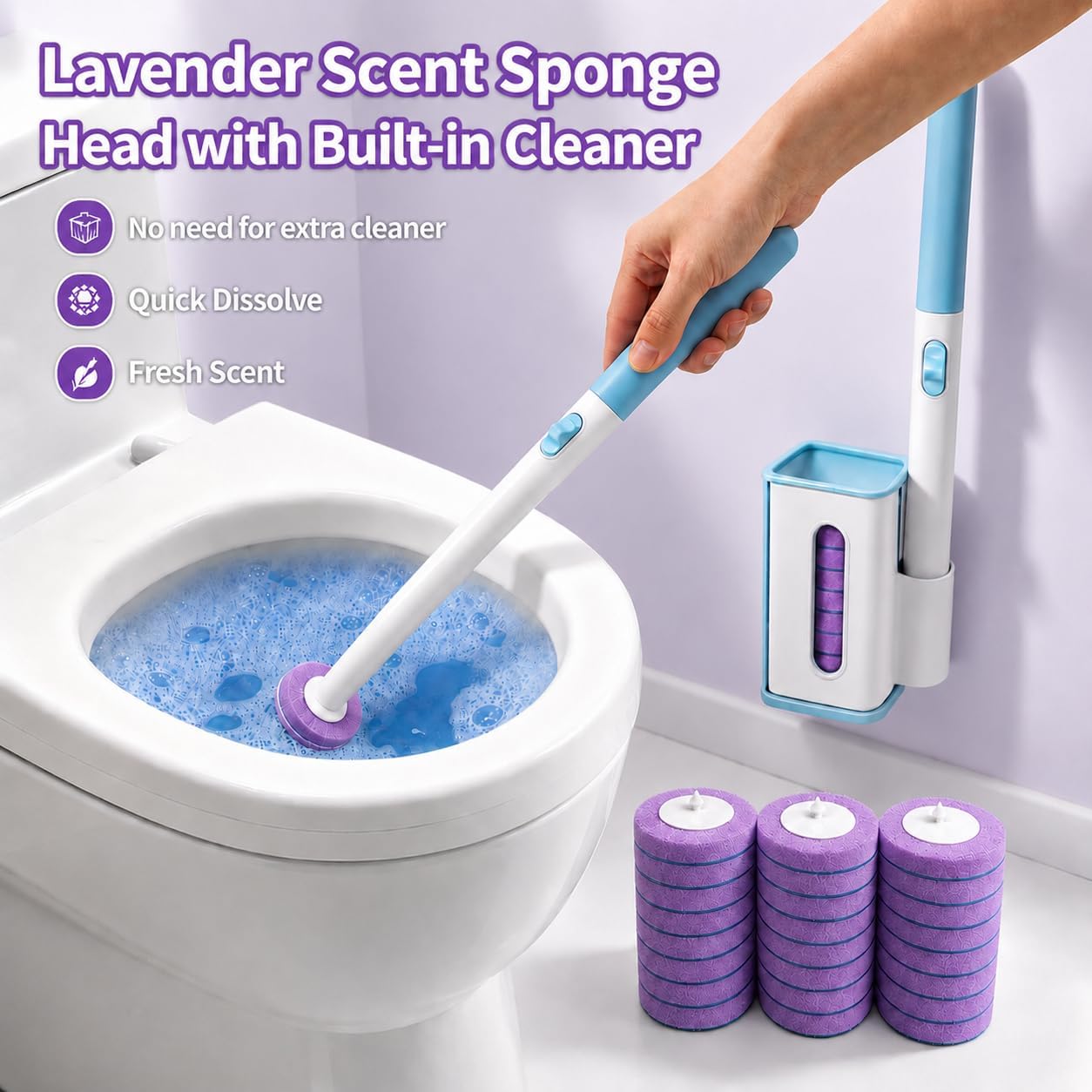 RV Toilet Brush, RV Accessories, Wall Mount Toilet Brush, 64 Toilet Refills | Hands Free Toilet Brush, One-Button Release, RV Toilet Brush and Holder Set, Compact Design, Camper Bathroom Accessories