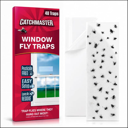 Catchmaster Window Fly Traps 12-Pack, Designed to Disguise House & Fruit Fly, Gnats, Adhesive Strips for Indoor, Disposable Bug Catcher, Insect Sticky Glue Traps, Pest Control for Home & Kitchen
