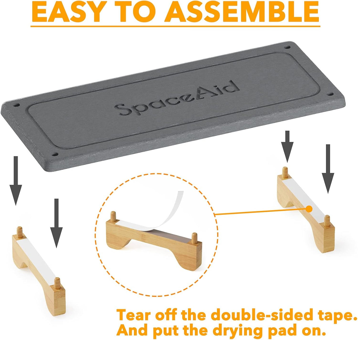 SpaceAid DryingNeat Sink Organizer, Instant Dry Sink Caddy Organizers, Kitchen Sponge Soap Holder Dispenser, Countertop Fast Drying Rack (Bamboo Feet, Gray)