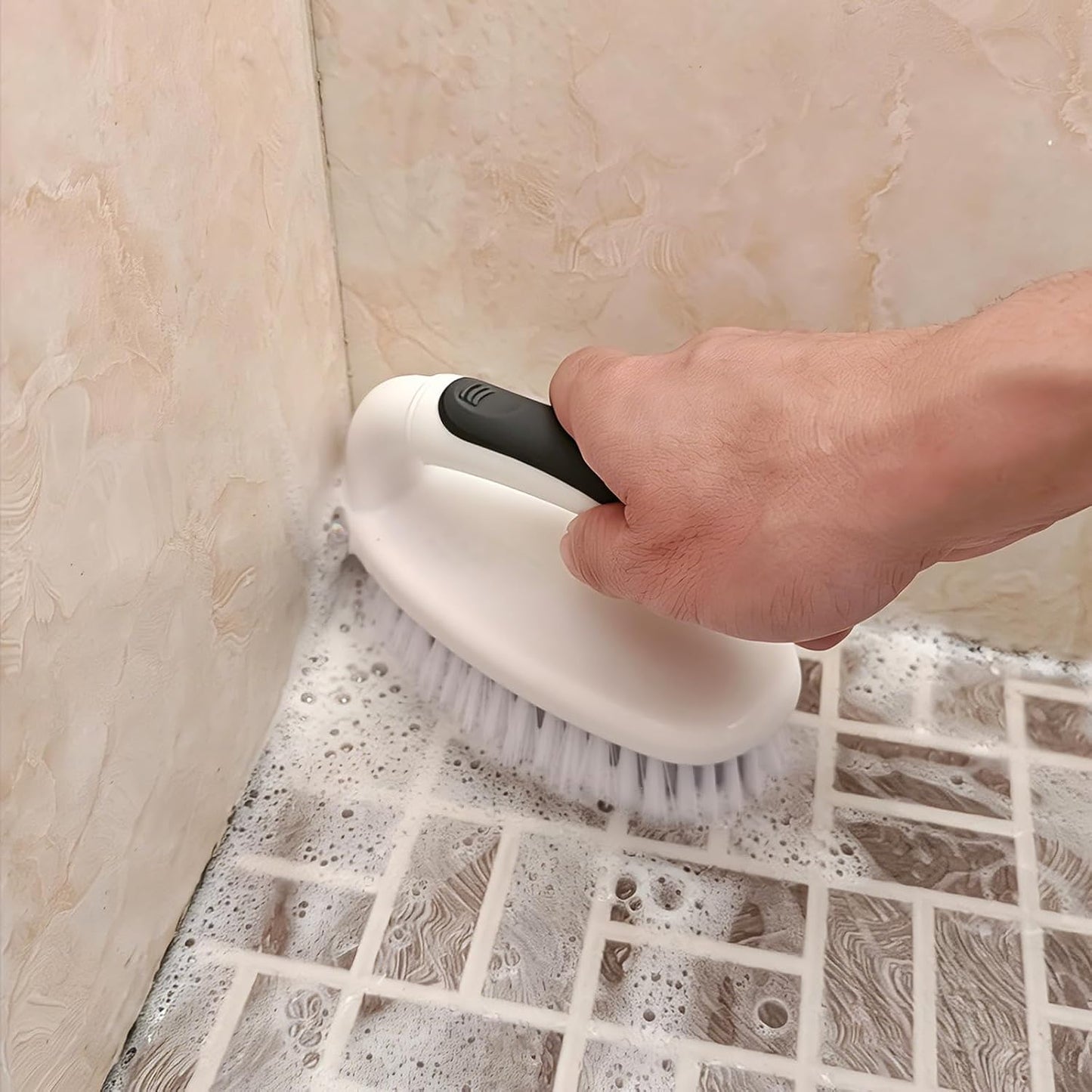 Scrub Brushes for Cleaning Bathtub Scrubber Heavy Duty Scrub Brush with Handle Stiff Bristle Cleaning Brush for Shower, Kitchen, Sink, Bathroom, Floor (Gray)