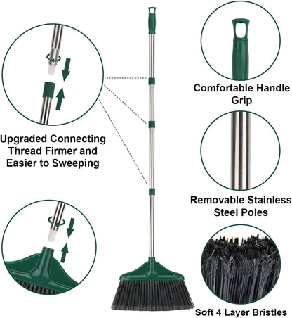18 inches Push Broom Outdoor Garden Broom with 63" Long Handle for Deck Driveway Garage Yard Patio Concrete Floor Cleaning(Red)