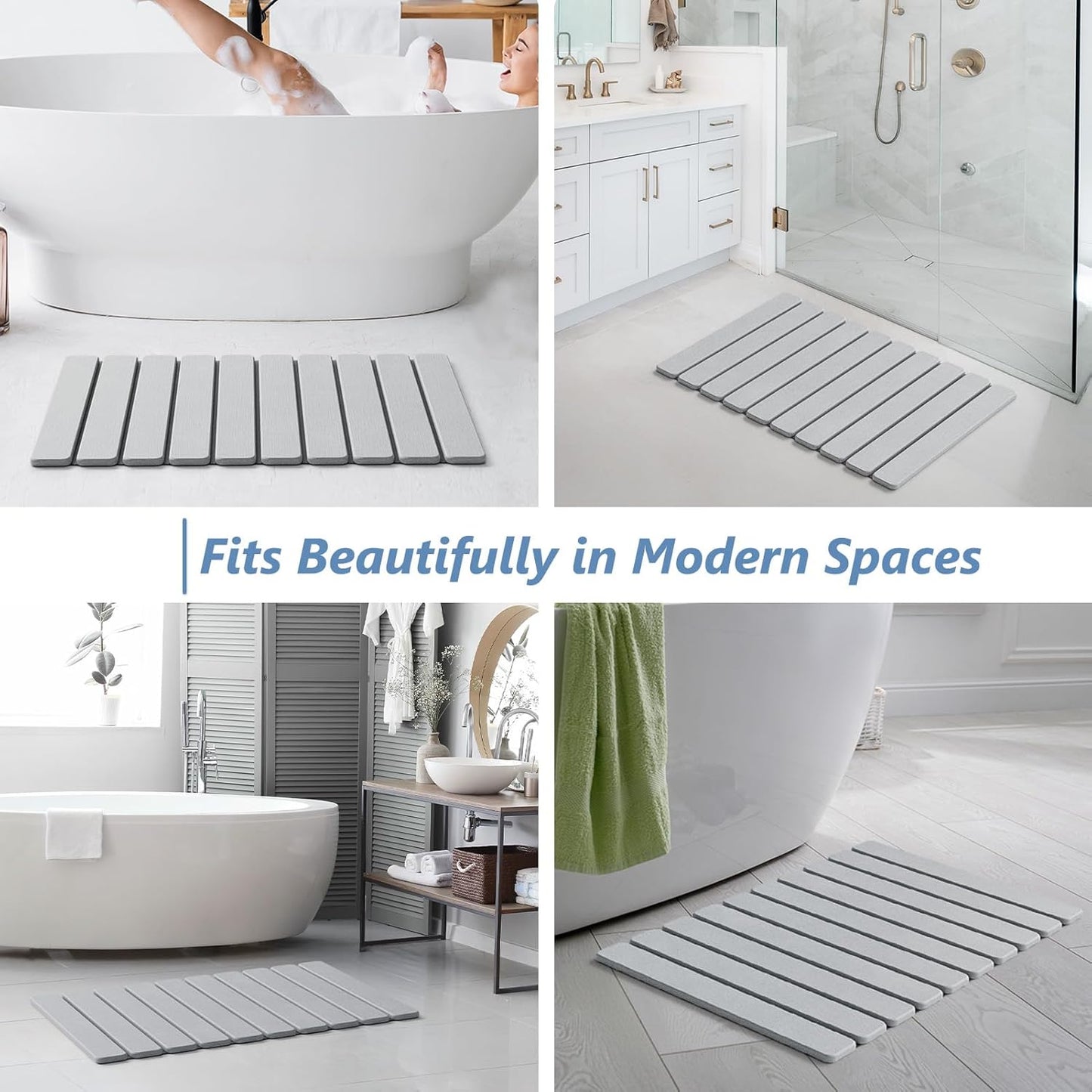 AWW Foldable Stone Bath Mat, Quick Dry Diatomaceous Earth Bath Mat with Non-Slip Mat, Super Absorbent, Easy to Clean, Compact for Small Bathrooms, 23.6 x 15.5, Grey
