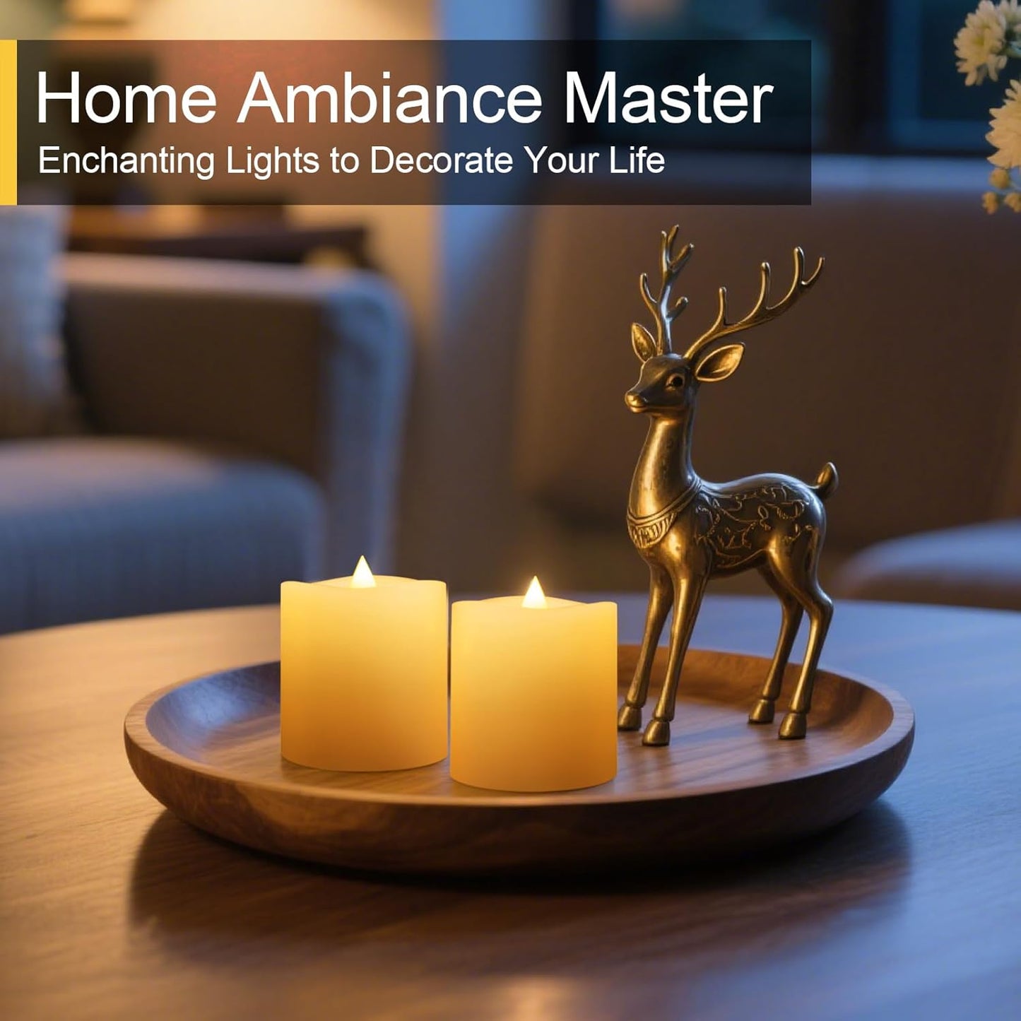 3x3 Flameless Candles with Remote Set of 2, 3 inch Battery Candles Flickering with Timer, LED Pillar Candle for Indoor/Outdoor, White
