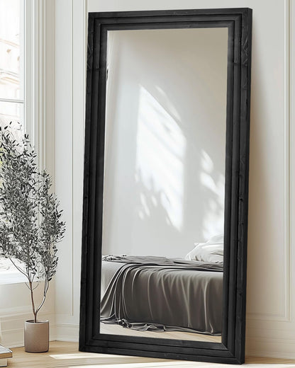 Full Length Mirror 65"x22" with Stand Solid Wood Frame Floor Large Mirror for Living Room, Bedroom Hanging Standing or Leaning Wall-Mounted, New Black