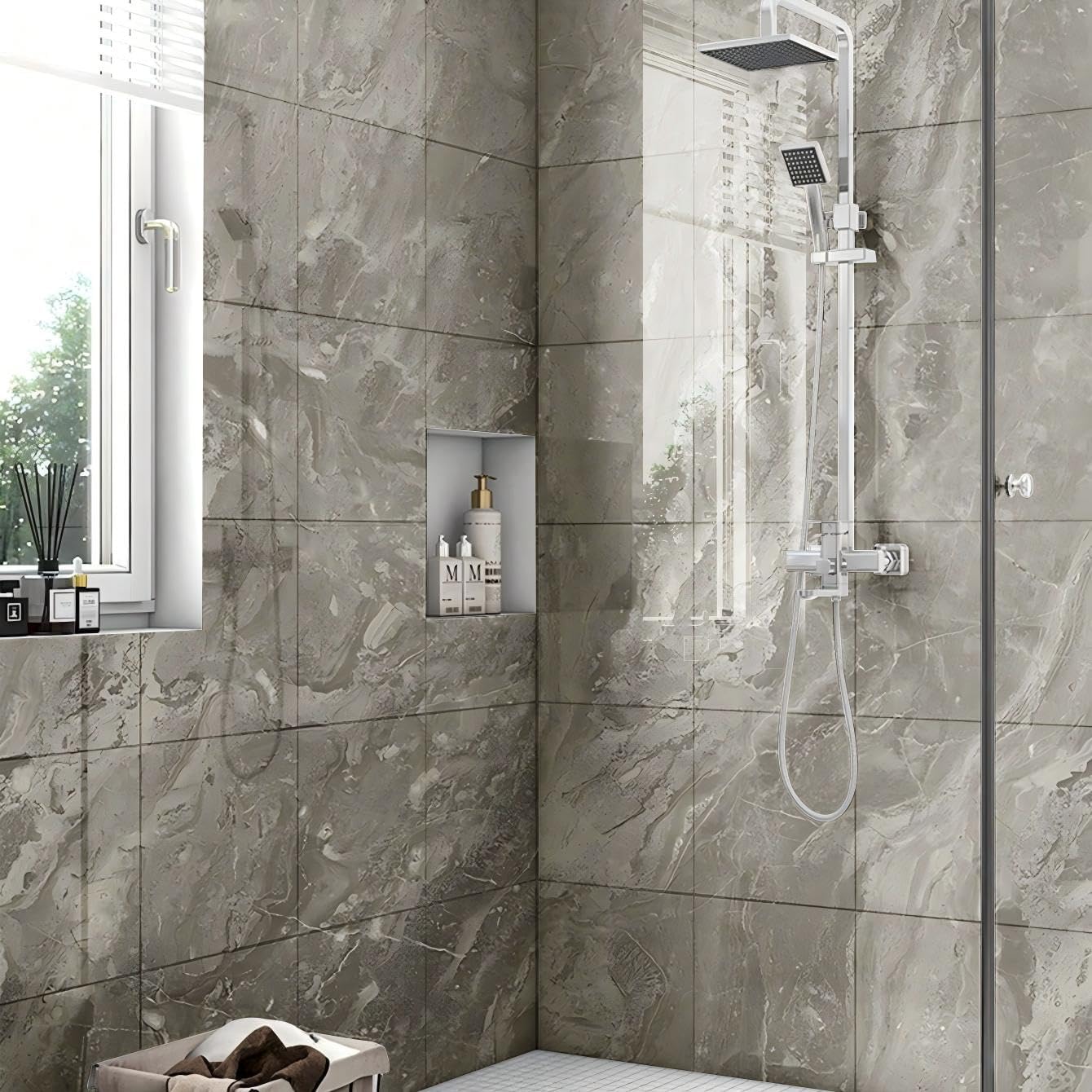 Chejiaye 10pcs Marble Peel and Stick Backsplash Waterproof Washroom Wall Panels, Peel and Stick Tile, PVC Foam Wall Panels for Kitchen,Bathroom,Living Room,Blue and Gold(Not Real Tile,11.8" x 11.8")