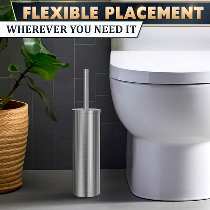 Black Toilet Brush and Holder Set - Slim Matte Design that Fits Anywhere - Stainless Steel Toilet Bowl Brush and Holder with 2 Rounded Corners, Replaceable Head, Removable Inner Bowl & Splash Guard