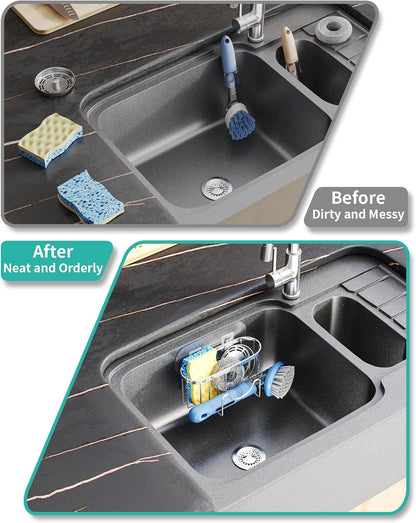 HapiRm Multifunctional Sponge Holder with Unique M-Shaped, 2 Installation Methods Kitchen Sink Caddy Organizer, Rustproof Stainless Steel Kitchen Organizers and Storage Essentials - Black