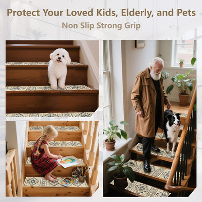 Stair Treads for Wooden Steps, Non Slip Stair Treads Carpet Indoor Residue Free Peel and Stick Washable Stair Covers, Safe for Dogs Kids Elders, Moroccan Beige, 8x30 inch, 1 Pack