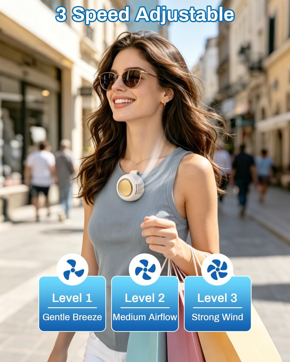Portable Silent Mini Bladeless Electric Fan Clip On,Mini Bladeless Fans with Clip,3 Speeds Hands-Free Small Whirlwind Bladeless Fan Neck Fans,Rechargeable Tiny Fan Clips On Shirt (White-1pcs)