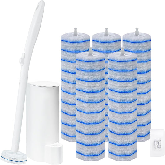 Disposable Toilet Brush and Holder Set, with 50 PCS Toilet Bowl Refills for Clorox, Wall Mounted Disposable T-oilet Bowl Kit, for Bathroom, Sink & Bathtub, Touchless T-oilet Cleaning System