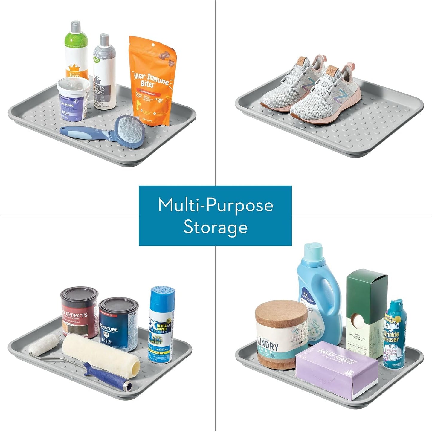 iDesign Plastic Under Sink Mat Tray for Kitchen Cabinet, Bathroom, Entryways, Office, Mudroom, College Dorm, (Set of 2), 17" X 13" X 2", Black | For Kitchen Cabinet, Bathroom, Entryways, Office, Mudroom