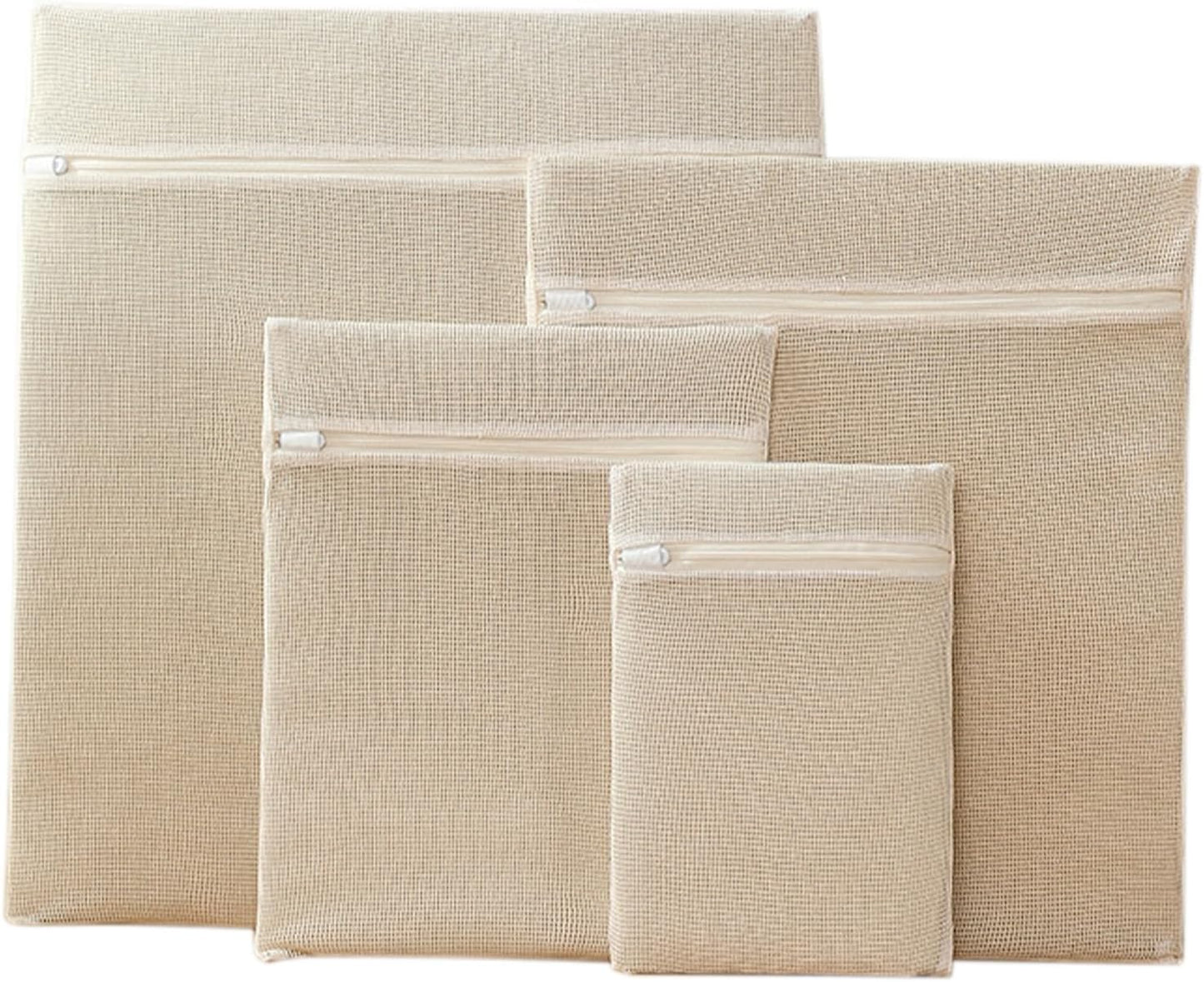 4-Piece 100% Cotton Mesh Laundry Bags, Premium Soft No-Dye Natural Delicate Bags with Sturdy Zippers, Breathable for Underwear, Socks, Clothes & Pants