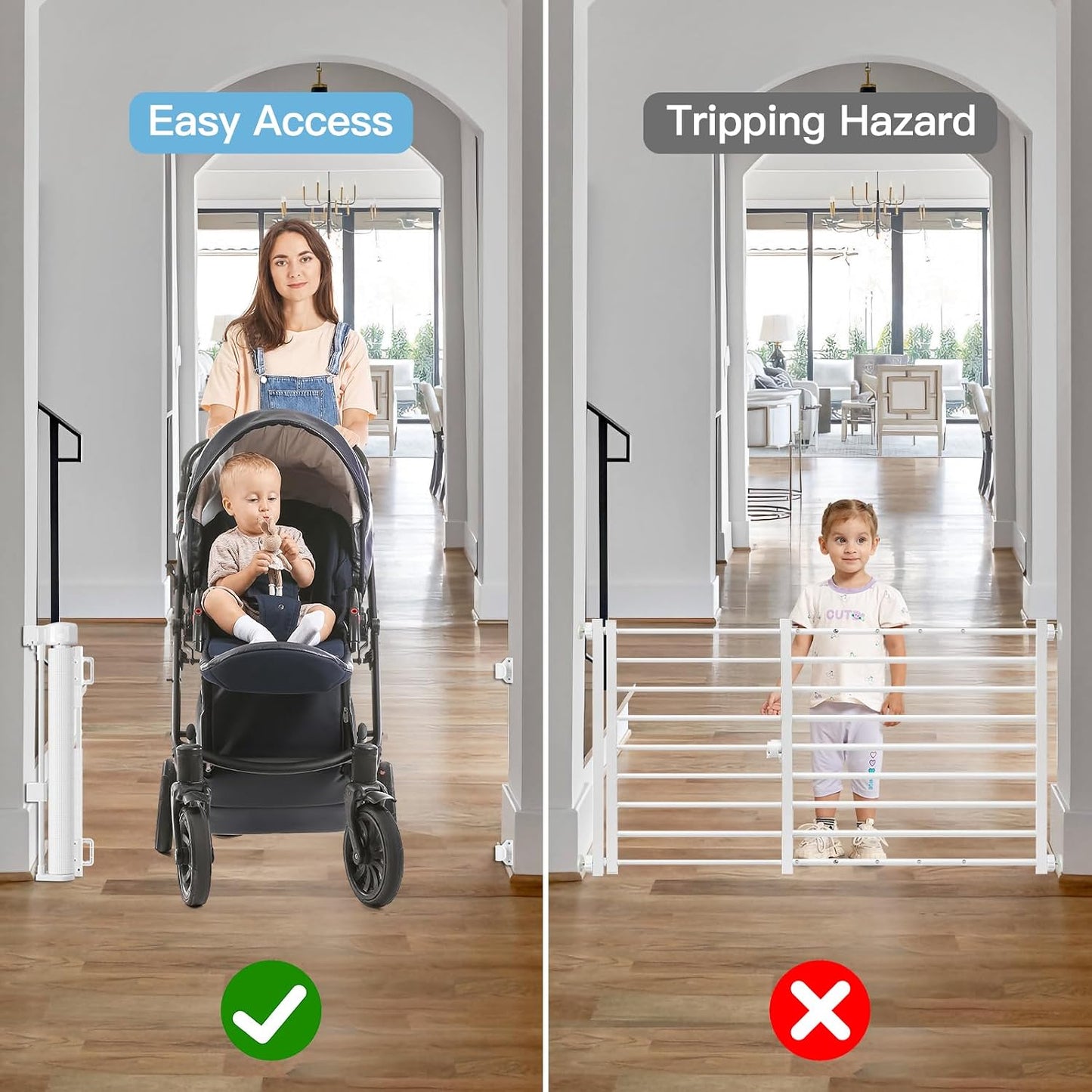 Short Dog Gate 0"-39" Wide Narrow Baby Gate 24” Tall Retractable Short Pet Gate to Step Over Short Baby Gate for Doorway, Low Pet Gate Indoor Doggie Gates Mesh Puppy Gate for Stairs, Black
