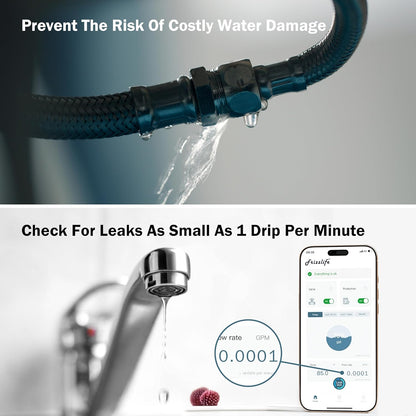 Frizzlife LP365-P Smart Water Monitor and Automatic Shutoff - 0.01 GPM Ultrasonic Micro Leak Detection, Wi-Fi / APP Control, Pressure+Flow Monitoring, 24/7 Water Usage Reports, Fits 3/4" and 1"